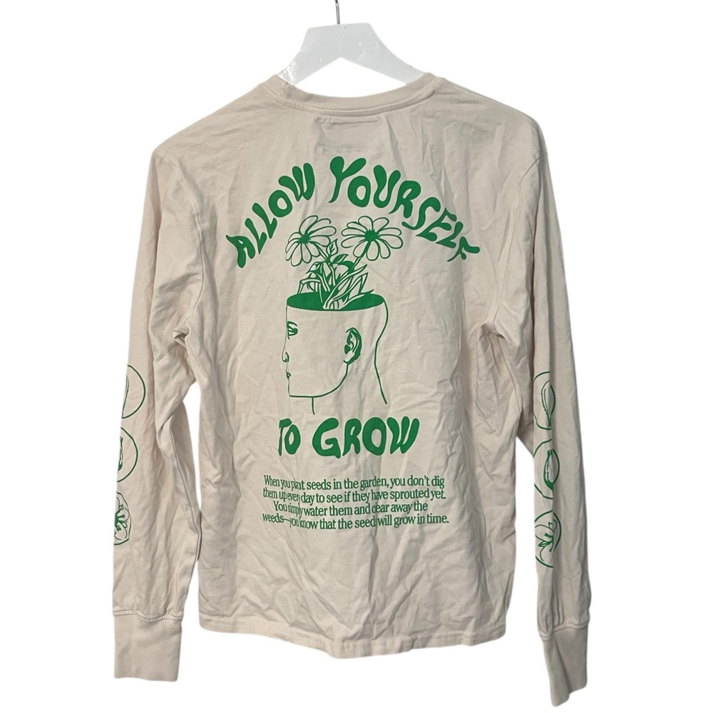 CHNGE Cream Long Sleeve Tee with Green Floral Graphic - Picture 2 of 6